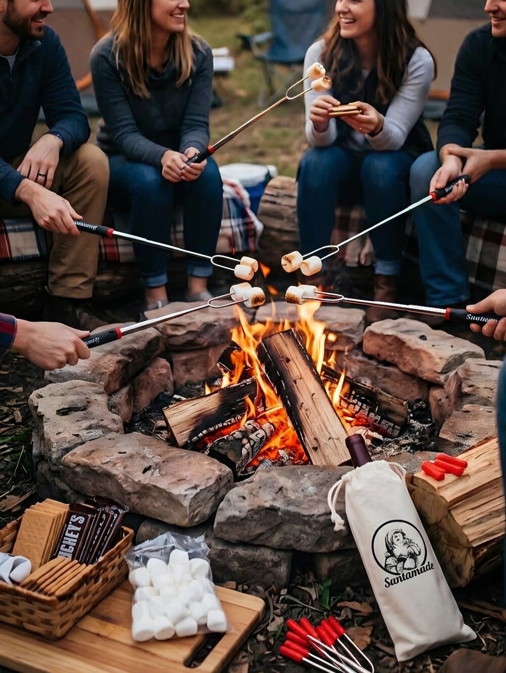 NIB SANTAMADE Telescoping Marshmallow Roasting Sticks Set of 5 - 32" Extendable